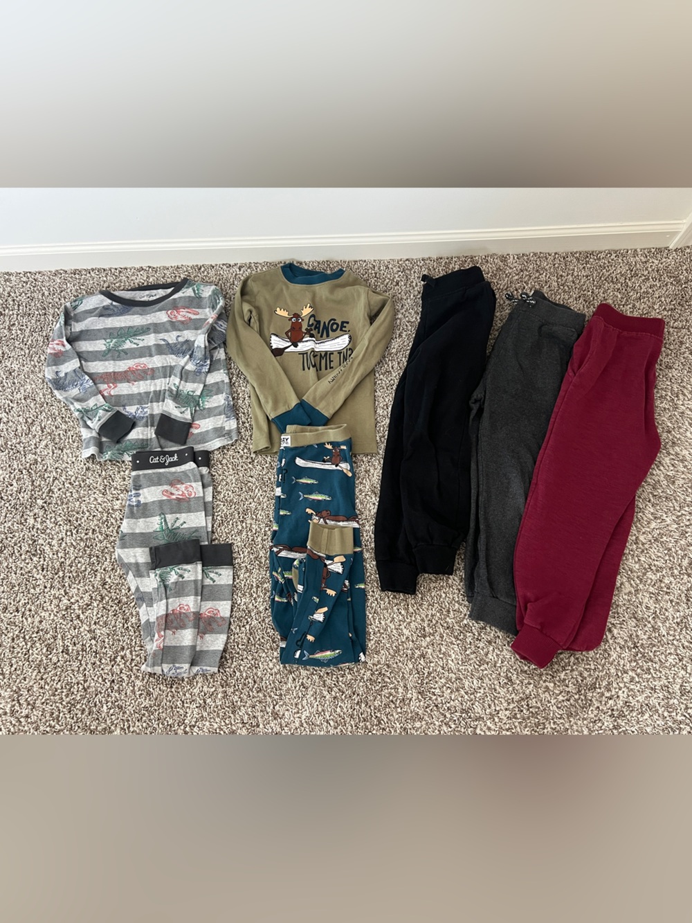 Cat & Jack Kids' Grey Striped Pajama Set and Assorted Bottoms Bundle